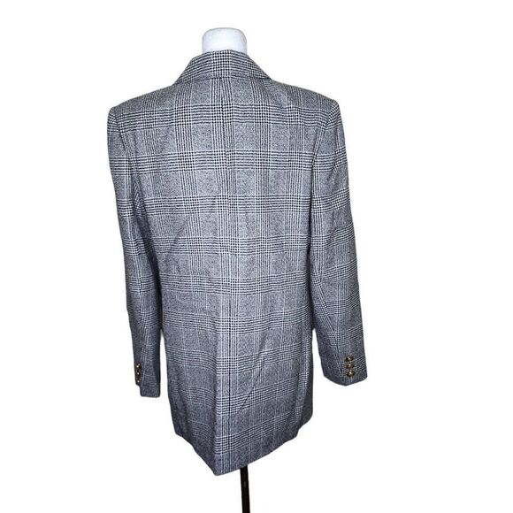 Vintage 80s Windowpane Check Double Breasted Boxy Blazer Womens Size 10 Black Wo - Picture 5 of 9